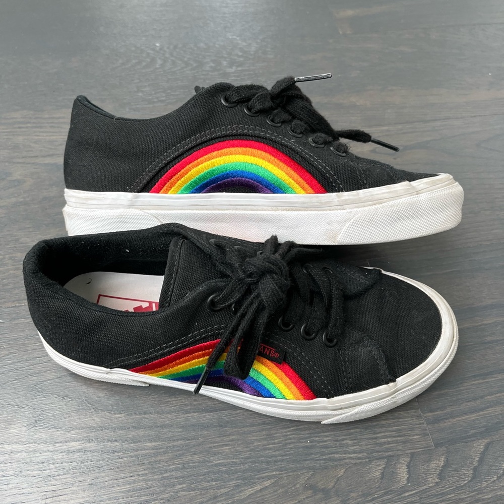 Vans Black Canvas Sneakers with Rainbow Side Stripes Pride - Picture 2 of 6